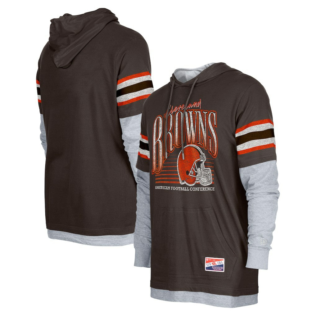 Cleveland Browns New Era Twofer Long Sleeve Hooded T-Shirt - Brown on sale