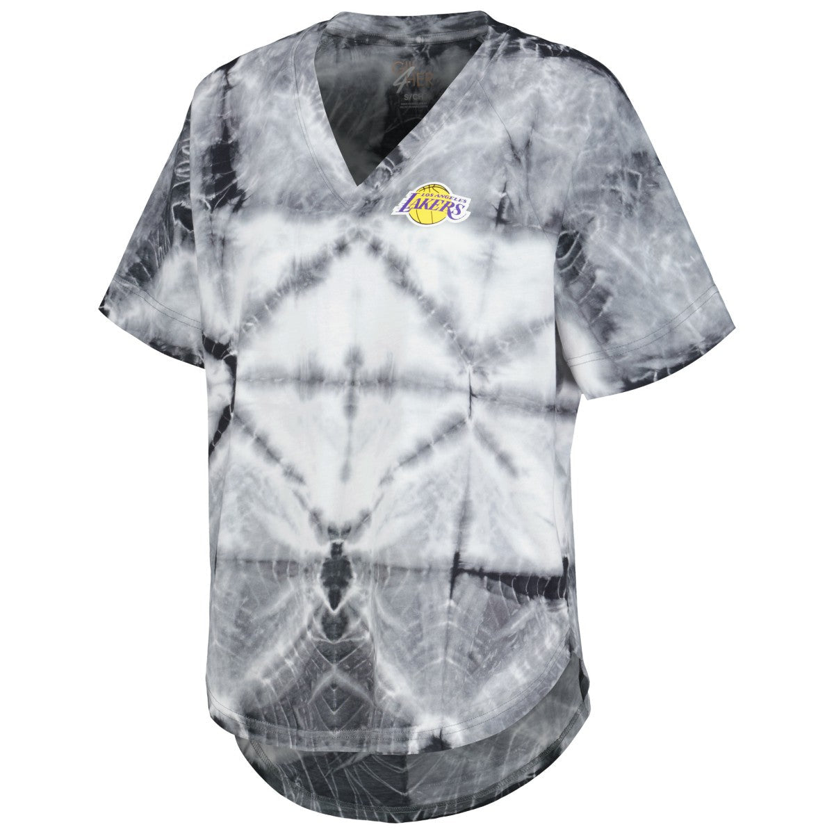 Los Angeles Lakers G-III 4Her by Carl Banks Women's Tournament Raglan Oversized Tie-Dye V-Neck T-Shirt - Black outlet
