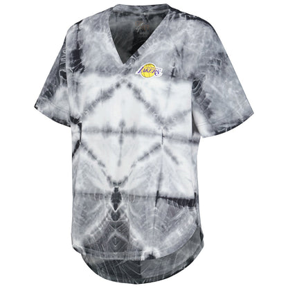 Los Angeles Lakers G-III 4Her by Carl Banks Women's Tournament Raglan Oversized Tie-Dye V-Neck T-Shirt - Black outlet