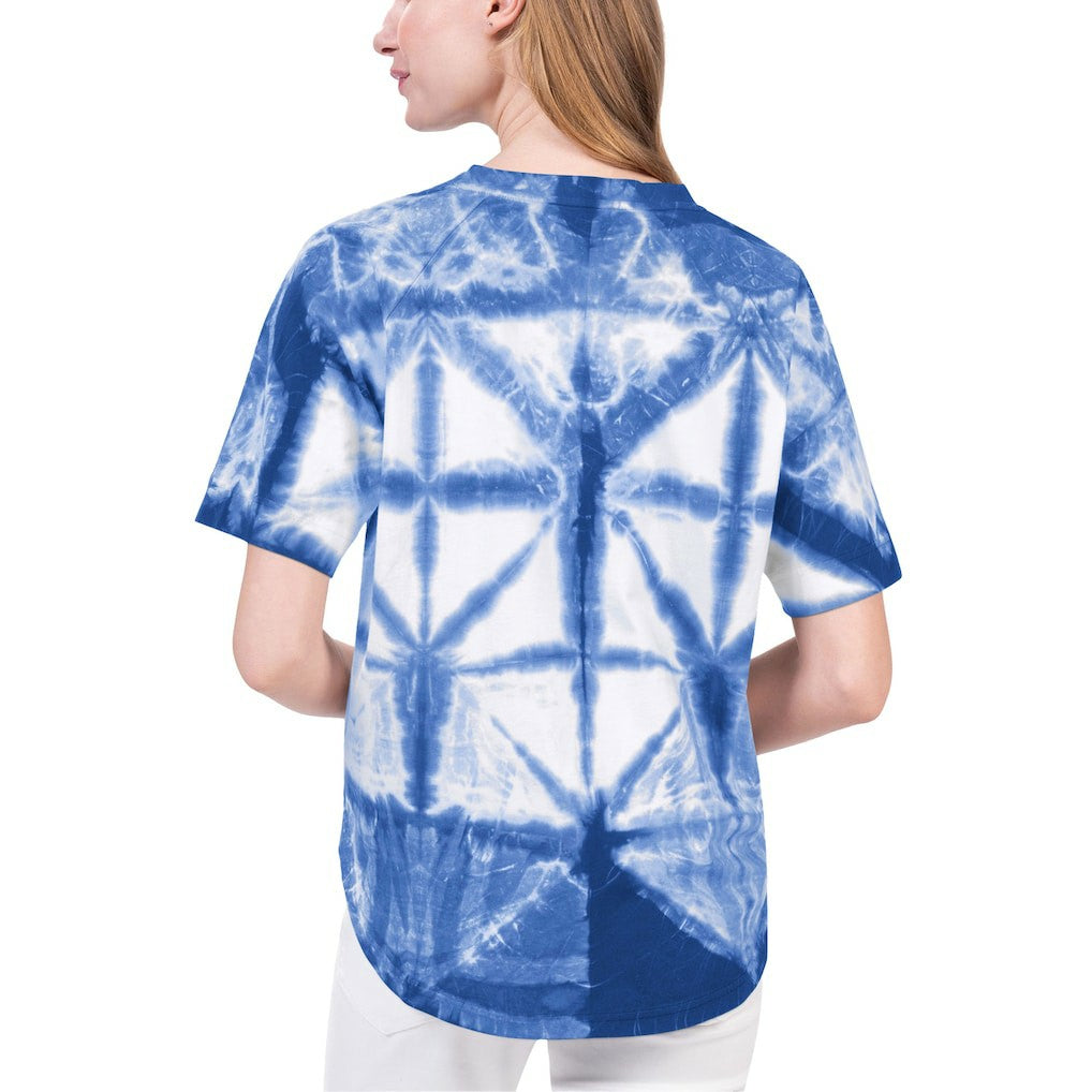 New York Knicks G-III 4Her by Carl Banks Women's Tournament Raglan Oversized Tie-Dye V-Neck T-Shirt - Blue discount