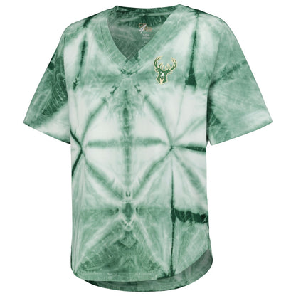 Milwaukee Bucks G-III 4Her by Carl Banks Women's Tournament Raglan Oversized Tie-Dye V-Neck T-Shirt - Hunter Green discount