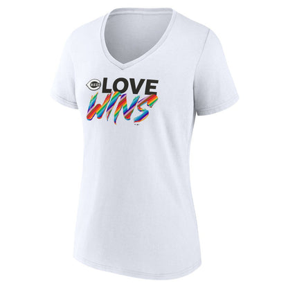 Cincinnati Reds Women's Love Wins V-Neck T-Shirt - White