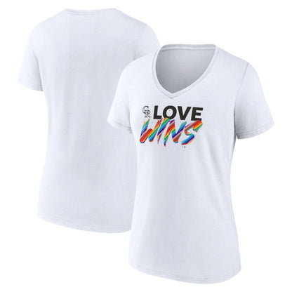 Colorado Rockies Women's Love Wins V-Neck T-Shirt - White