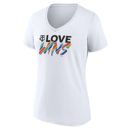 Minnesota Twins Women's Love Wins V-Neck T-Shirt - White