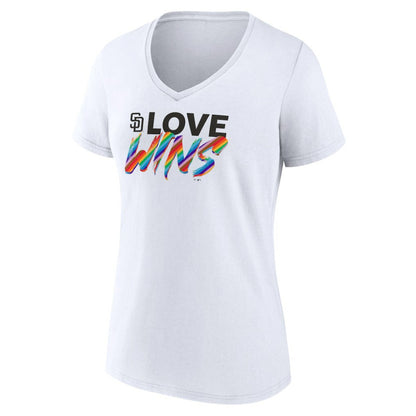 San Diego Padres Women's Love Wins V-Neck T-Shirt - White