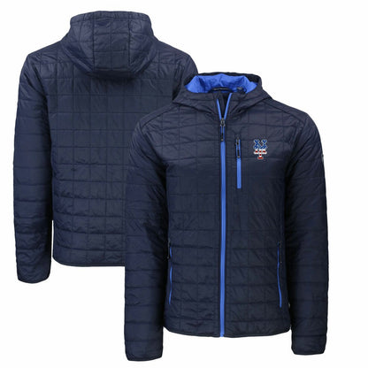 New York Mets Cutter & Buck Americana Rainier Primaloft Eco Full-Zip Hooded Jacket - Navy