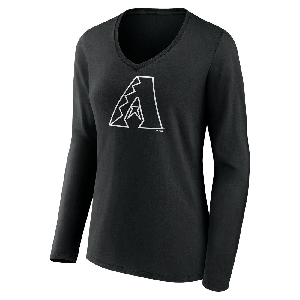 Arizona Diamondbacks Women's Monochrome Personalized Name & Number Long Sleeve V-Neck T-Shirt - Black