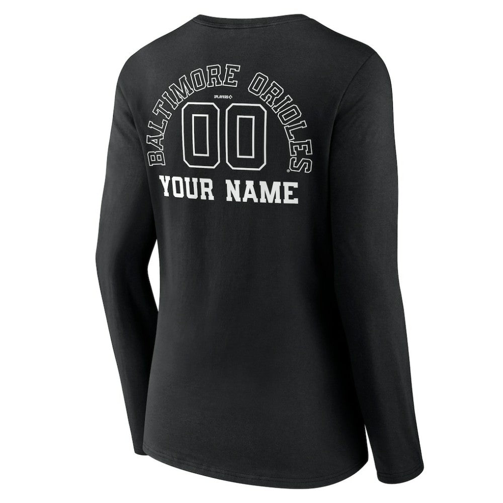Baltimore Orioles Women's Monochrome Personalized Name & Number Long Sleeve V-Neck T-Shirt - Black