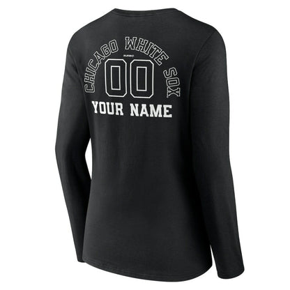 Chicago White Sox Women's Monochrome Personalized Name & Number Long Sleeve V-Neck T-Shirt - Black