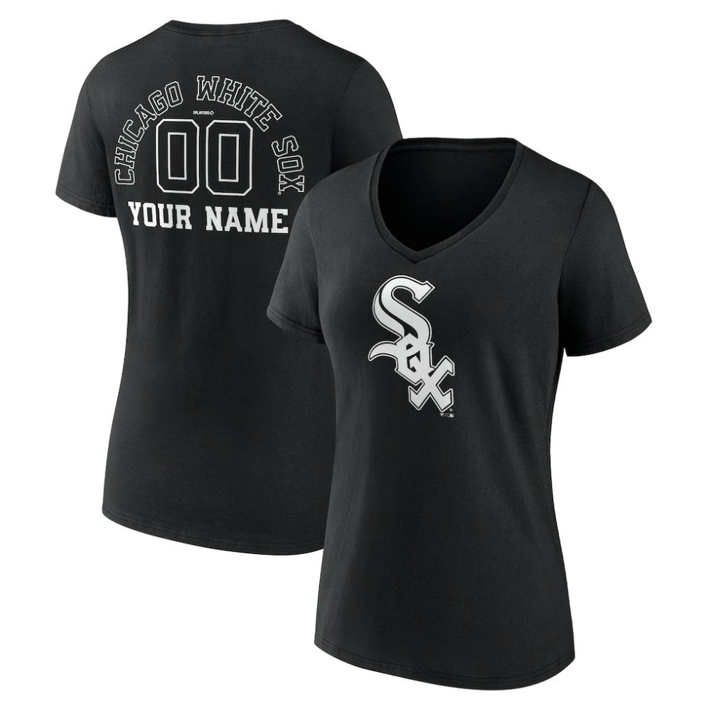 Chicago White Sox Women's Monochrome Personalized Name & Number V-Neck T-Shirt - Black