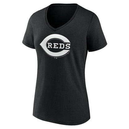 Cincinnati Reds Women's Monochrome Personalized Name & Number V-Neck T-Shirt - Black