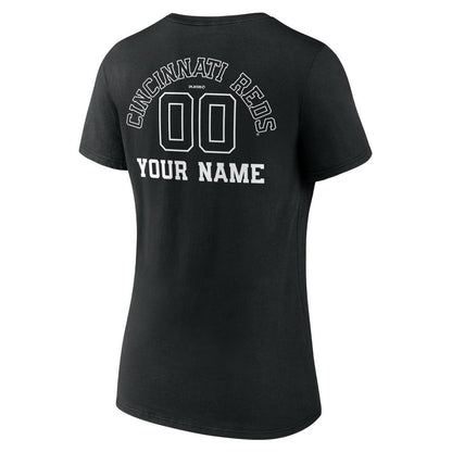 Cincinnati Reds Women's Monochrome Personalized Name & Number V-Neck T-Shirt - Black