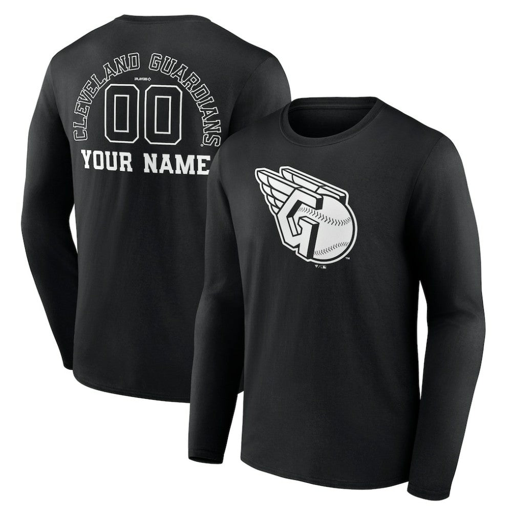 Cleveland Guardians Monochrome Personalized Name & Number Long Sleeve T-Shirt - Black