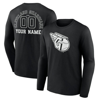Cleveland Guardians Monochrome Personalized Name & Number Long Sleeve T-Shirt - Black