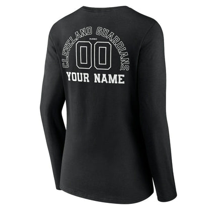 Cleveland Guardians Women's Monochrome Personalized Name & Number Long Sleeve V-Neck T-Shirt - Black