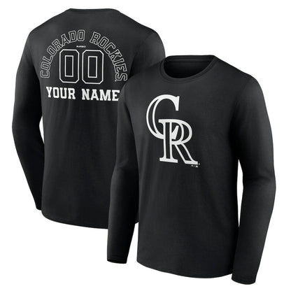 Colorado Rockies Monochrome Personalized Name & Number Long Sleeve T-Shirt - Black