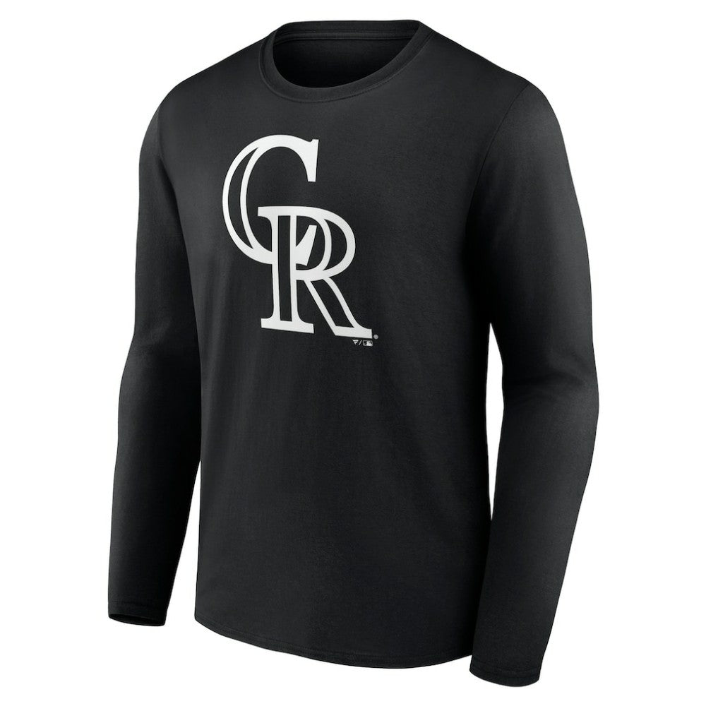 Colorado Rockies Monochrome Personalized Name & Number Long Sleeve T-Shirt - Black