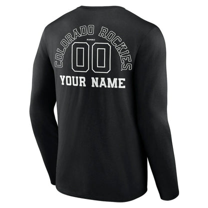 Colorado Rockies Monochrome Personalized Name & Number Long Sleeve T-Shirt - Black