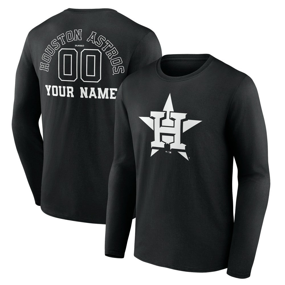 Houston Astros Monochrome Personalized Name & Number Long Sleeve T-Shirt - Black