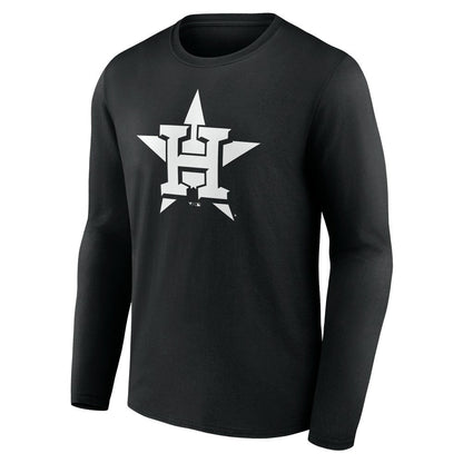 Houston Astros Monochrome Personalized Name & Number Long Sleeve T-Shirt - Black
