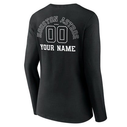 Houston Astros Women's Monochrome Personalized Name & Number Long Sleeve V-Neck T-Shirt - Black