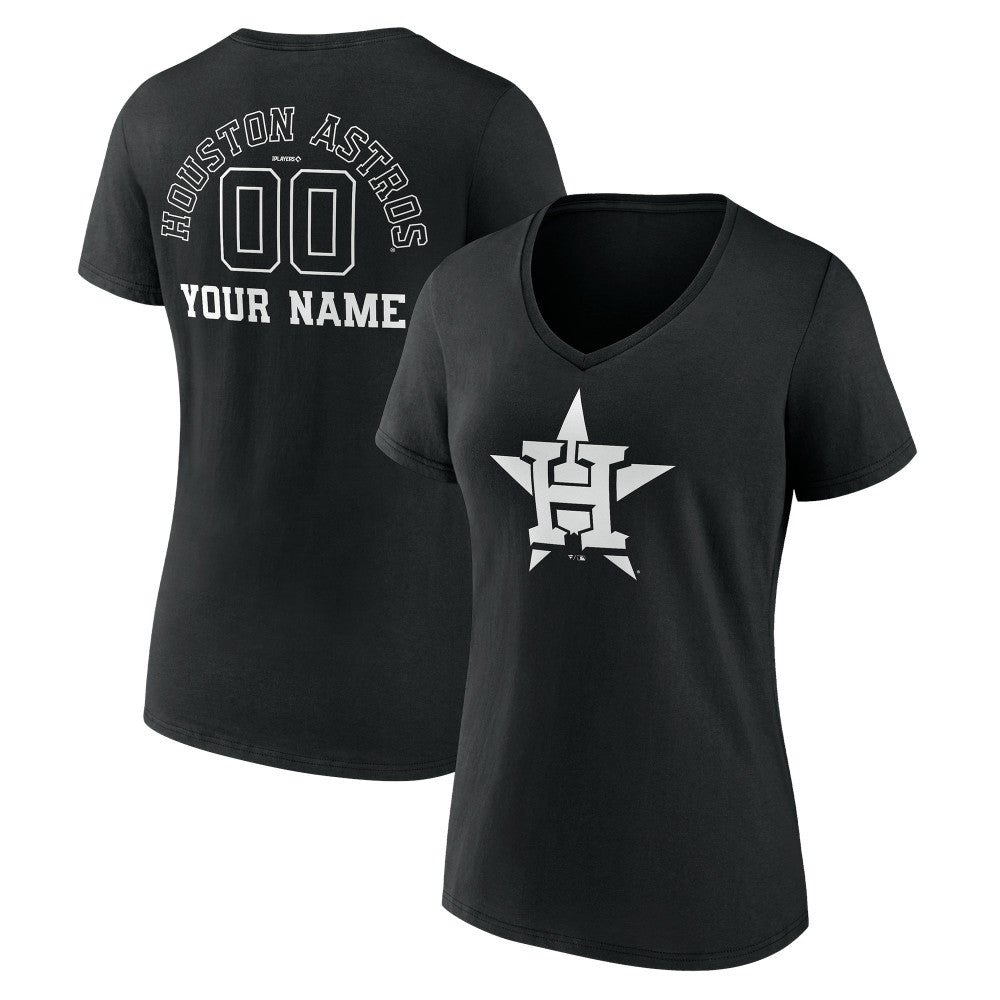 Houston Astros Women's Monochrome Personalized Name & Number V-Neck T-Shirt - Black