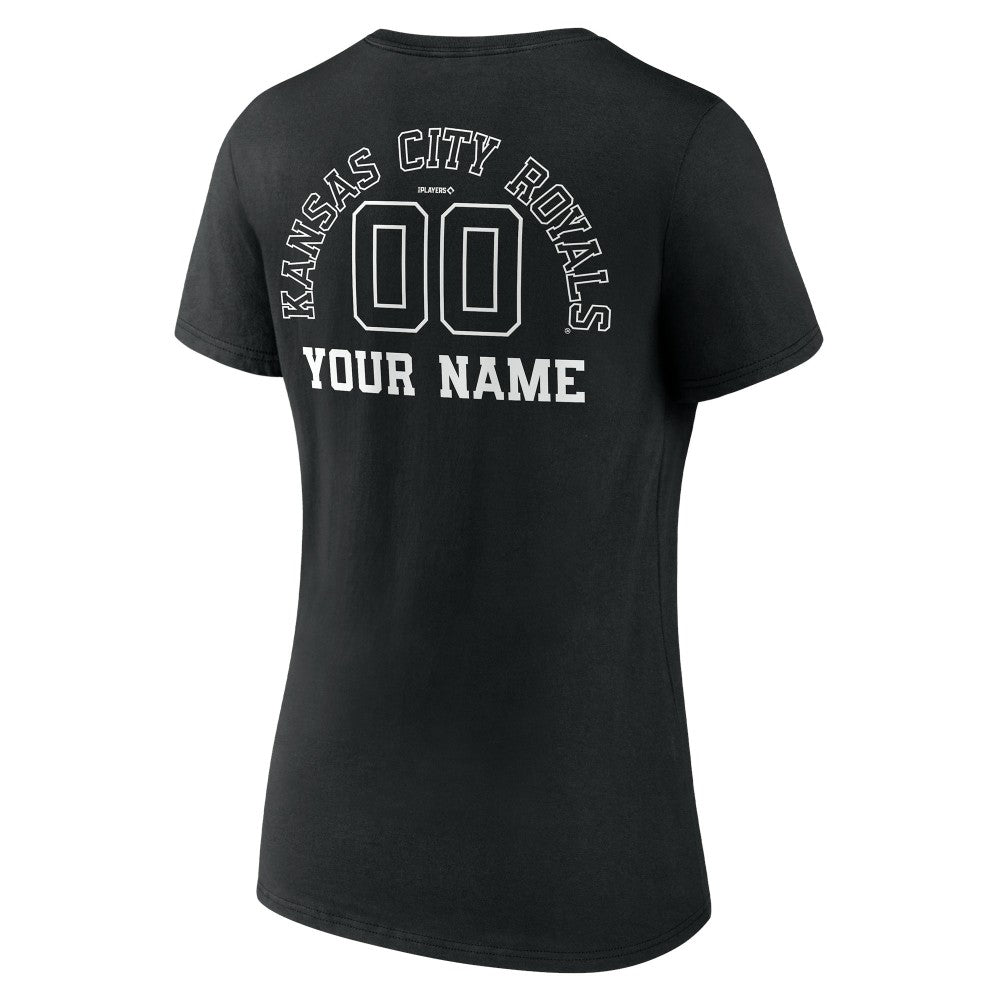Kansas City Royals Women's Monochrome Personalized Name & Number V-Neck T-Shirt - Black