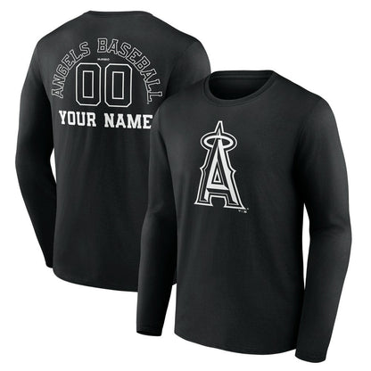 Los Angeles Angels Monochrome Personalized Name & Number Long Sleeve T-Shirt - Black