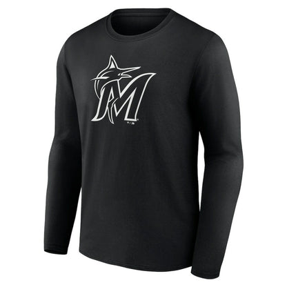 Miami Marlins Monochrome Personalized Name & Number Long Sleeve T-Shirt - Black