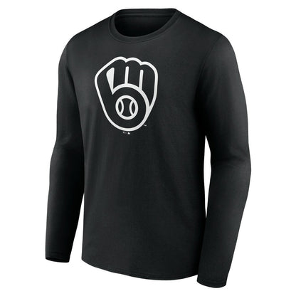 Milwaukee Brewers Monochrome Personalized Name & Number Long Sleeve T-Shirt - Black