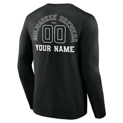 Milwaukee Brewers Monochrome Personalized Name & Number Long Sleeve T-Shirt - Black