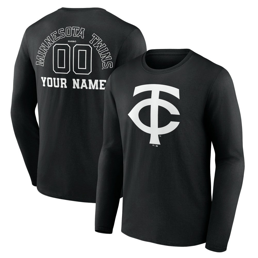 Minnesota Twins Monochrome Personalized Name & Number Long Sleeve T-Shirt - Black