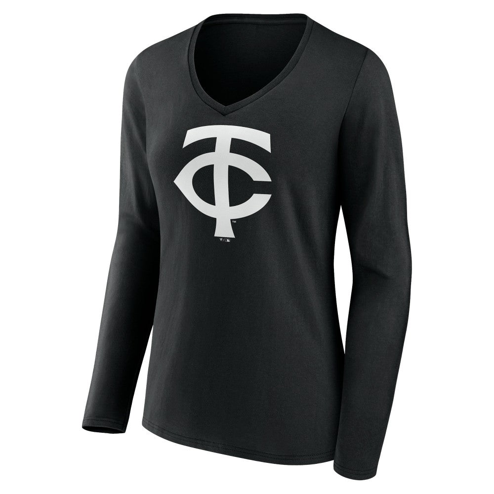 Minnesota Twins Women's Monochrome Personalized Name & Number Long Sleeve V-Neck T-Shirt - Black