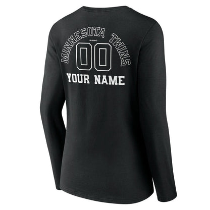 Minnesota Twins Women's Monochrome Personalized Name & Number Long Sleeve V-Neck T-Shirt - Black