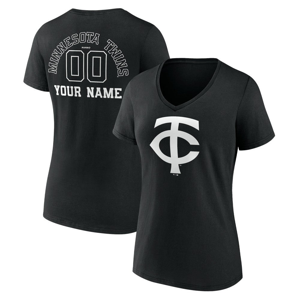 Minnesota Twins Women's Monochrome Personalized Name & Number V-Neck T-Shirt - Black