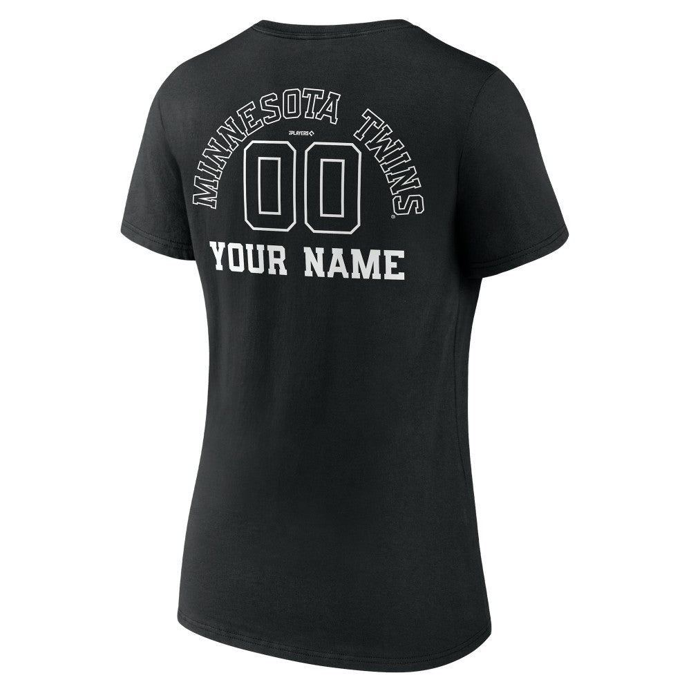 Minnesota Twins Women's Monochrome Personalized Name & Number V-Neck T-Shirt - Black