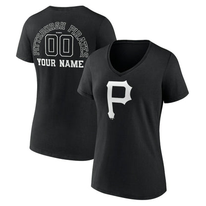 Pittsburgh Pirates Women's Monochrome Personalized Name & Number V-Neck T-Shirt - Black