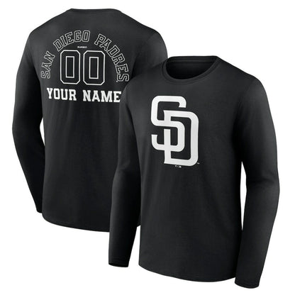 San Diego Padres Monochrome Personalized Name & Number Long Sleeve T-Shirt - Black