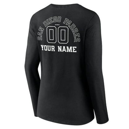 San Diego Padres Women's Monochrome Personalized Name & Number Long Sleeve V-Neck T-Shirt - Black