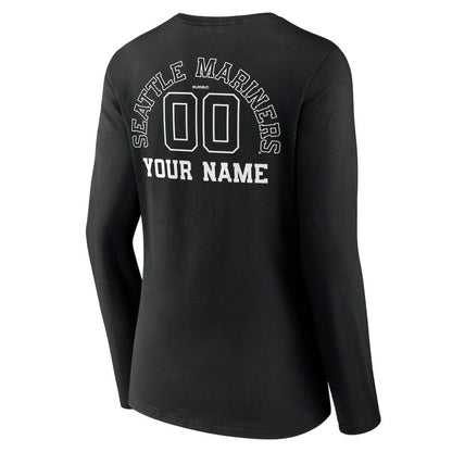 Seattle Mariners Women's Monochrome Personalized Name & Number Long Sleeve V-Neck T-Shirt - Black