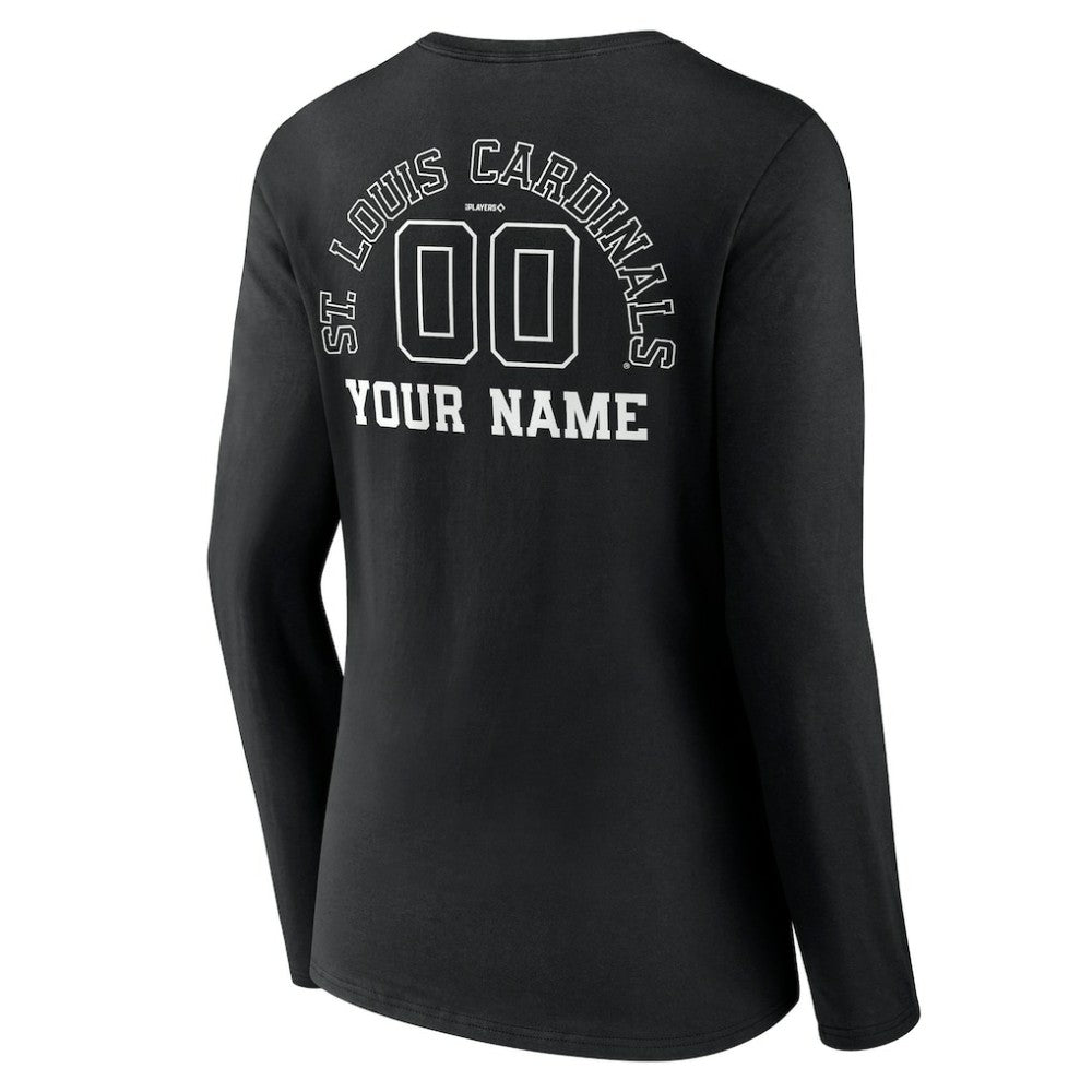 St. Louis Cardinals Women's Monochrome Personalized Name & Number Long Sleeve V-Neck T-Shirt - Black