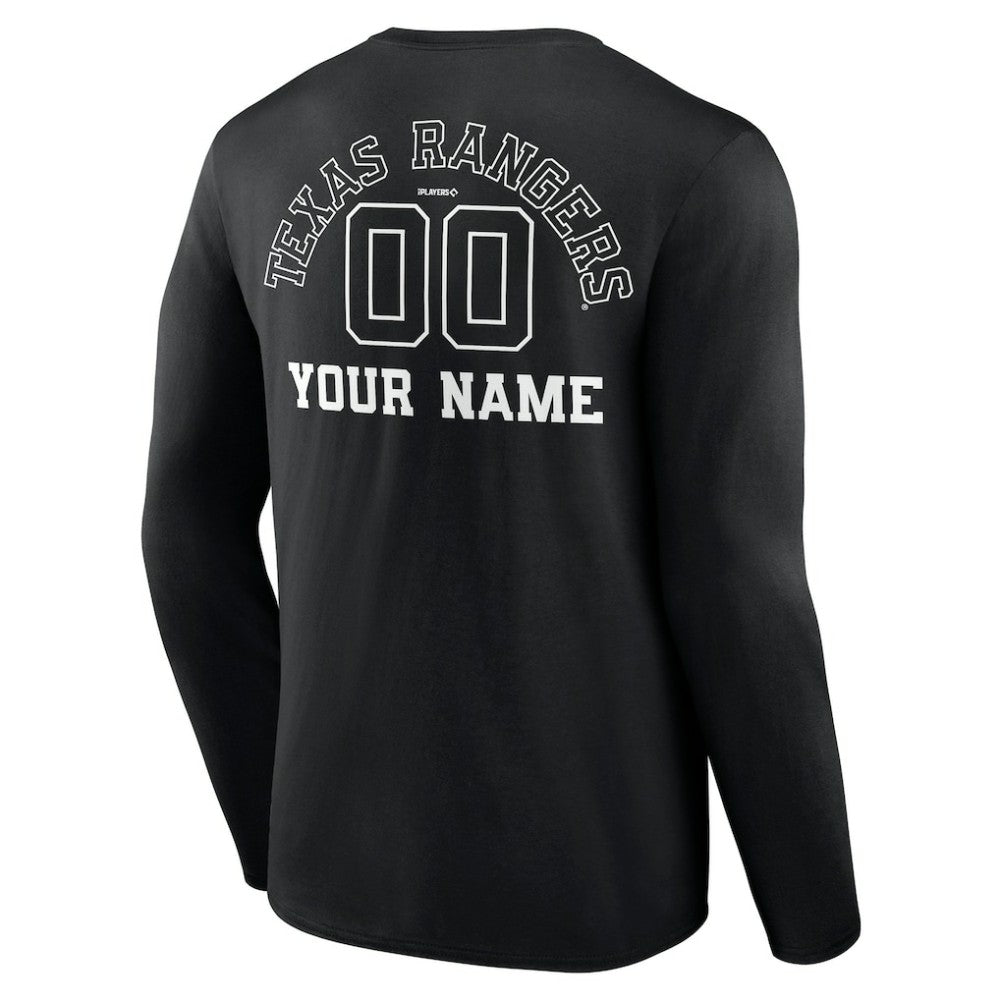 Texas Rangers Monochrome Personalized Name & Number Long Sleeve T-Shirt - Black