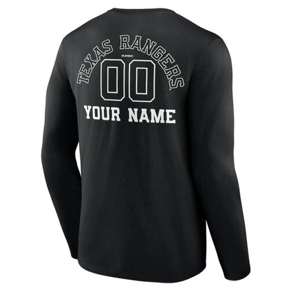 Texas Rangers Monochrome Personalized Name & Number Long Sleeve T-Shirt - Black