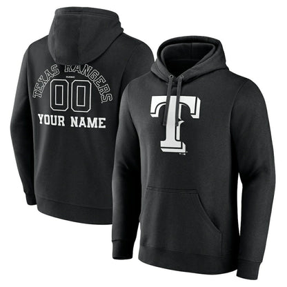 Texas Rangers Monochrome Personalized Name & Number Pullover Hoodie - Black
