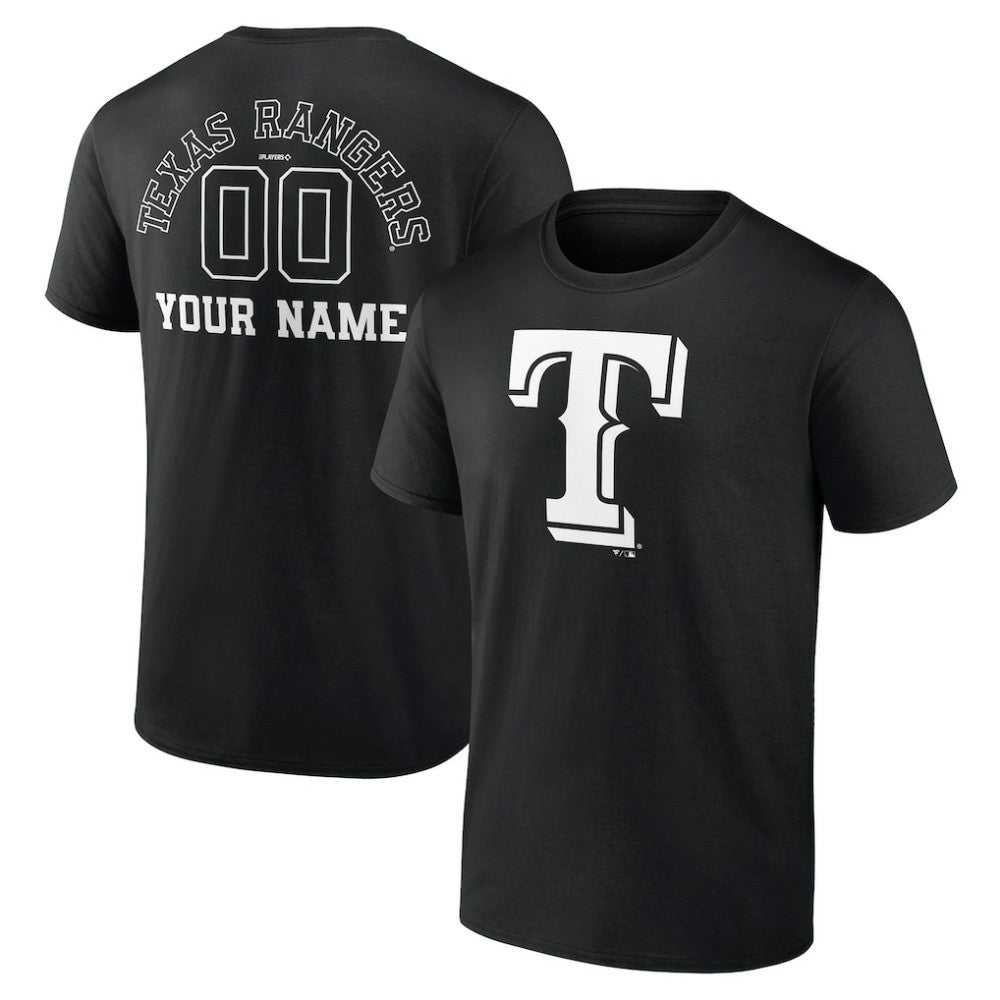 Texas Rangers Monochrome Personalized Name & Number T-Shirt - Black