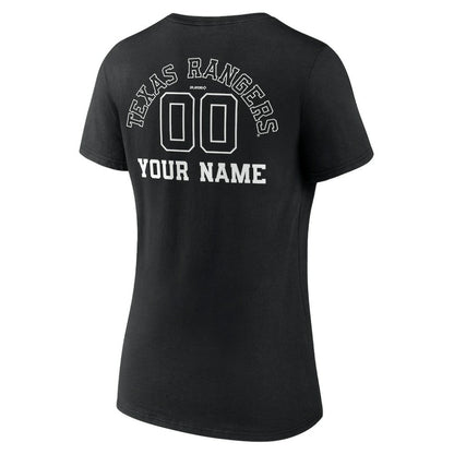 Texas Rangers Women's Monochrome Personalized Name & Number V-Neck T-Shirt - Black