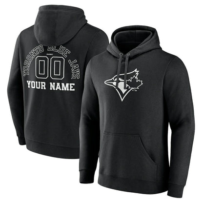 Toronto Blue Jays Monochrome Personalized Name & Number Pullover Hoodie - Black