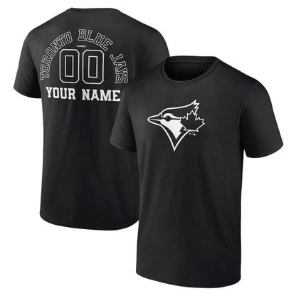 Toronto Blue Jays Monochrome Personalized Name & Number T-Shirt - Black