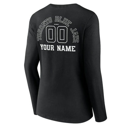 Toronto Blue Jays Women's Monochrome Personalized Name & Number Long Sleeve V-Neck T-Shirt - Black