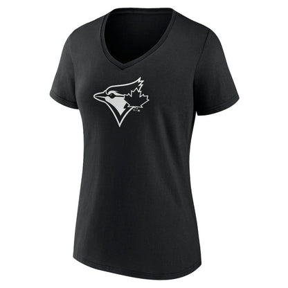 Toronto Blue Jays Women's Monochrome Personalized Name & Number V-Neck T-Shirt - Black